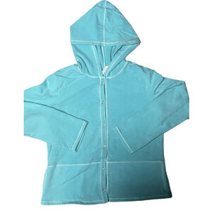 Fresh Produce Hoodie Womens Large Turquoise Snap Front French Terry Made USA
